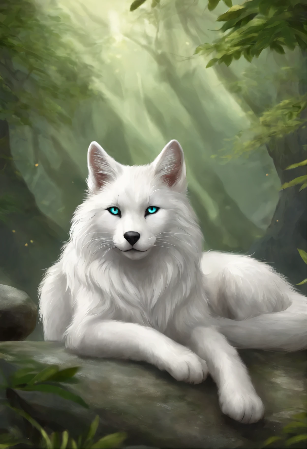 Anime Cat with green eyes and mouth open sitting on a rock, realistic Anime Cat, Warrior cats fan art, very very beautiful furry art, ashfur from Warrior cats, Anime Cat, white wolf, white fox anime, Growling, furry wolf, white wolf with blue eyes, a white wolf, an anthro wolf, Warrior cats, furry fantasy art