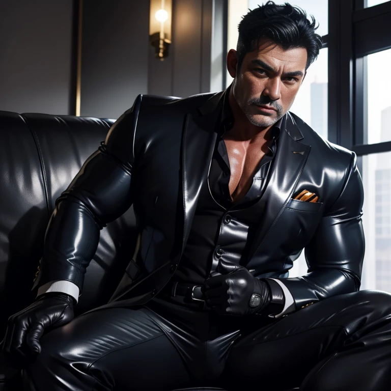 50 years old,daddy,"shiny suit ",Dad sat on sofa,k hd,in the office,"big muscle", gay ,black hair,asia face,masculine,strong man,the boss is horny,handsome,,leather gloves,lecherous dad,look straight ahead,"dad is handsome","gay dad","handsome"