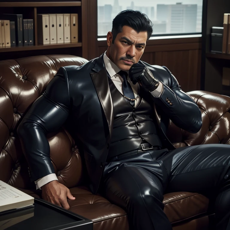 50 years old,daddy,"shiny suit ",Dad sat on sofa,k hd,in the office,"big muscle", gay ,black hair,asia face,masculine,strong man,the boss is horny,handsome,,leather gloves,lecherous dad,look straight ahead,"dad is handsome","handsome"