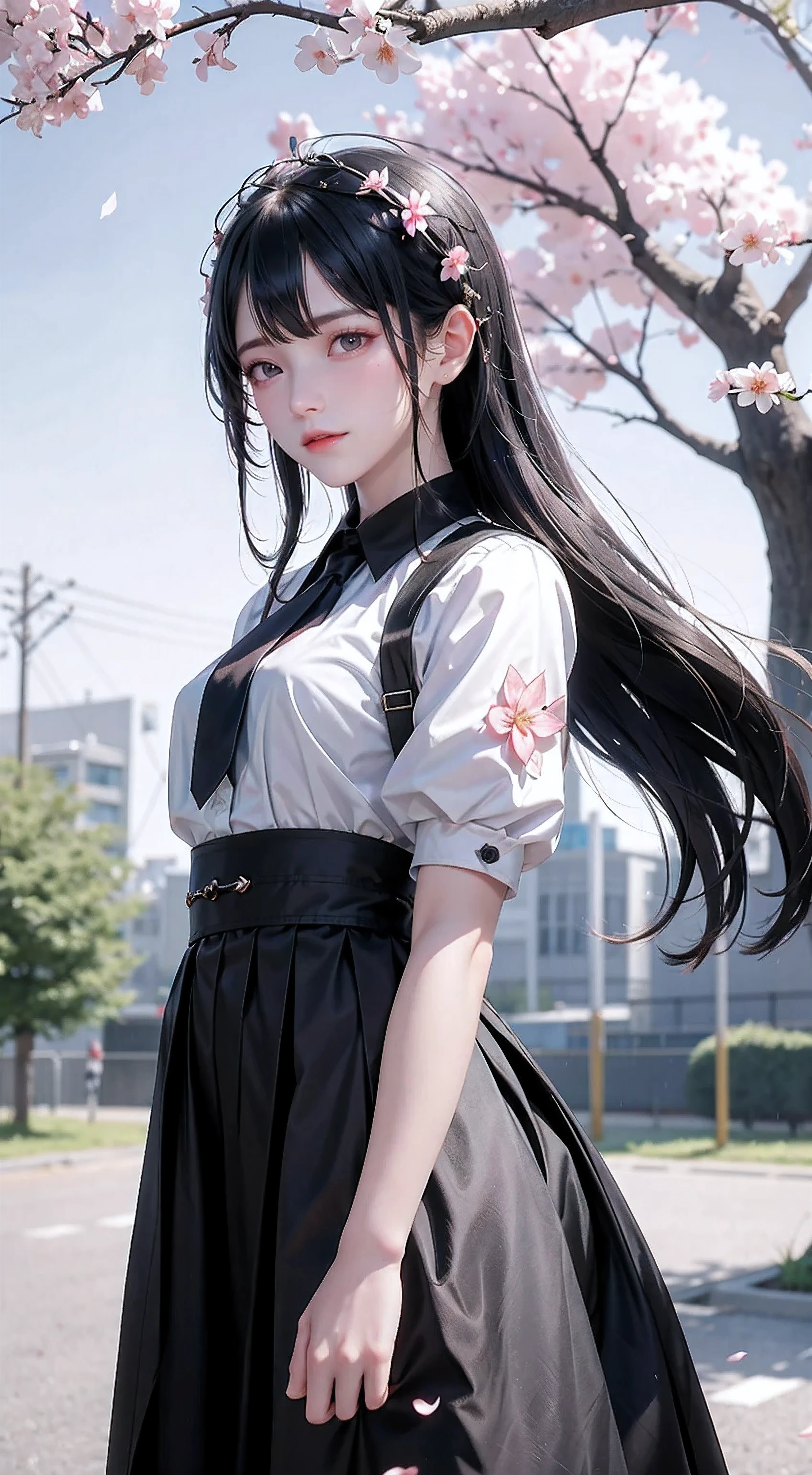 (masterpiece:1.3), The ultra -The high-definition, (max resolution: 1.2), (UltraHD: 1.2), cinematric light, (Sharp Focus: 1.2)、1人の女性、 Detailed eyes and skin, detailed facial features, 二重まぶた、Perfect Style, Beautiful face, acurate, Anatomically correct body、Well-organized style、Detailed eyes, Thin eyebrows, Detailed hair strands、Natural cheeks, shinny skin, Fair skin、(Glitter Eyeliner: 1.2)、full body Esbian、PINK SHIRT、frill shirt、(Fashionable pink shirts and skirts:1.3)、Detailed eyes and mouth、Moist eyes、Glossy lips、Long Black Hair、Black eyes、a choker、Lustrous skin、Very white skin、Slim body、Beautiful thighs、Gentle face、blushed face、nightcity、Shooting from above、The theme is「City of beauty and night」、detailed city、neons、8K、large filesize、