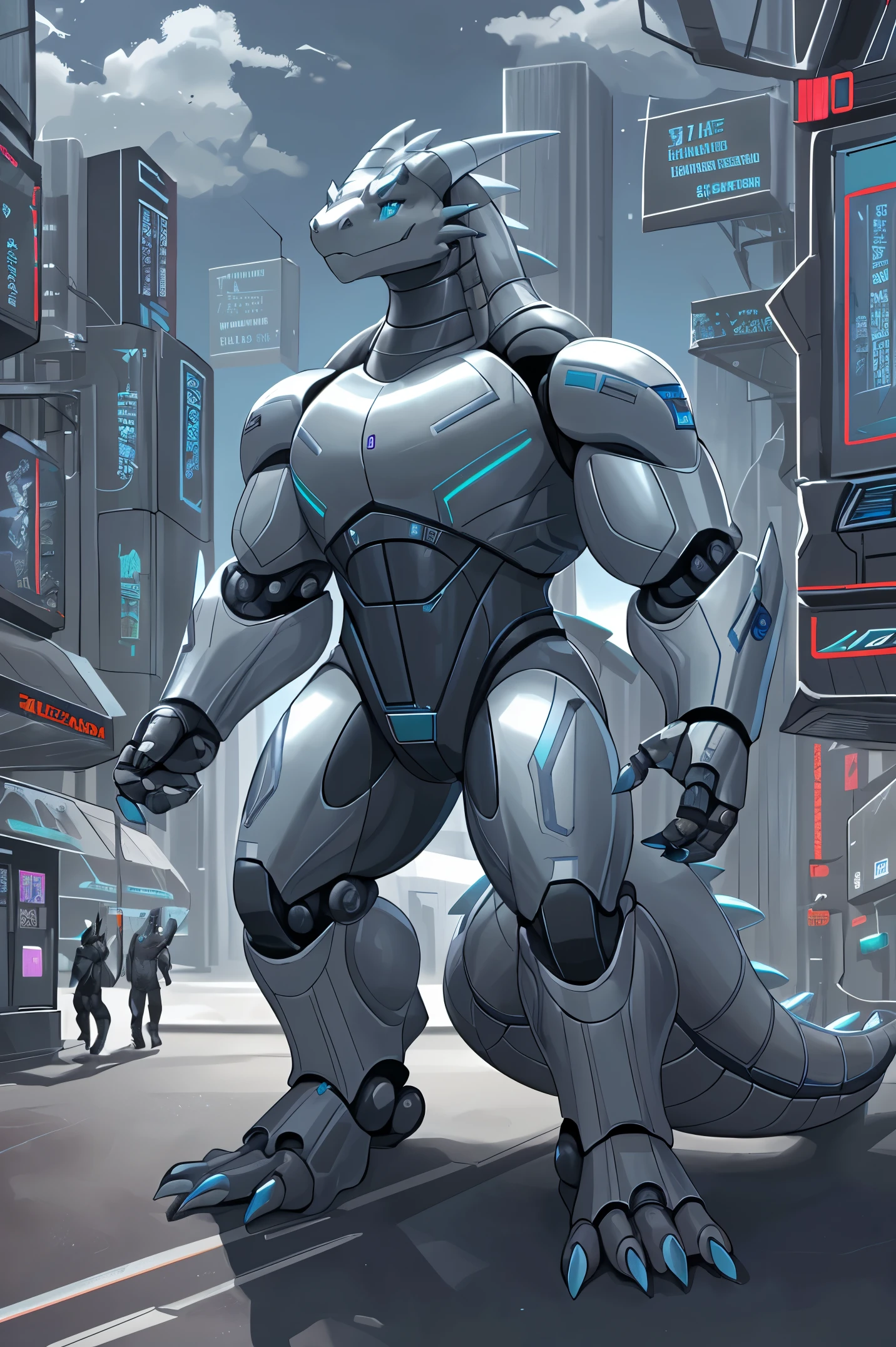 male, Muscular, Synthesizer (Mr. Vader), The robot, Cyblog, The robot, dragons, Silver Dragon, Robo Dragon, lizard, Silver lizard, Robo lizard, Cyber Cities, futuristic city, common size