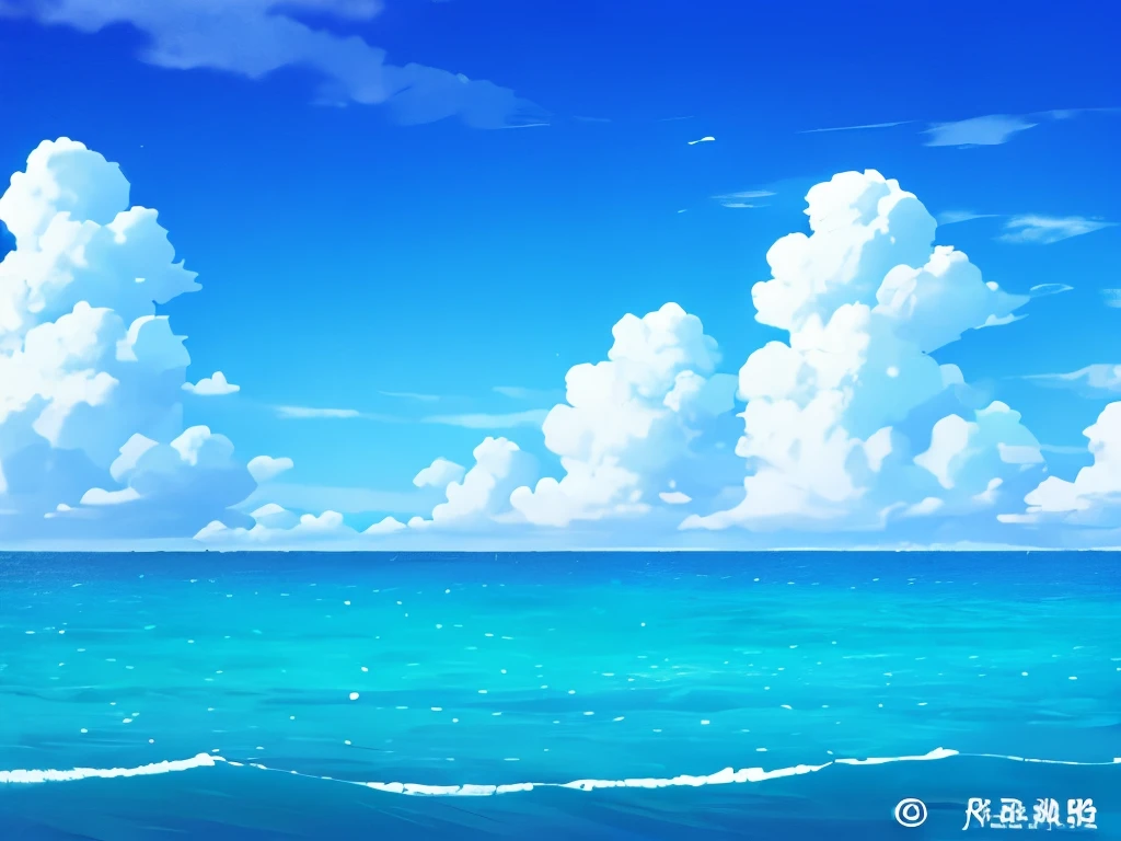 Pokémon style background,swell sea,Skysky,baiyun,Heads-up view,looking at sea level。Low saturation