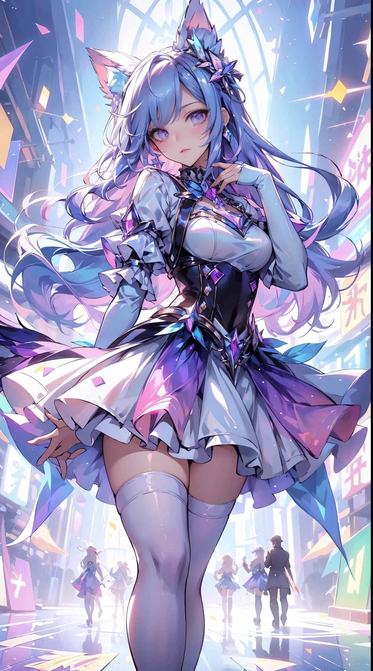 ((masterpiece:1.4,best quality)),(Super detailed),(Extremely detailed eyes),(black leggings,Shiny socks:1.5),Hello Darkness
(Cute girls),15 years old,(Blood-red pupils,Diamond-shaped pupil:1.15),Purple Eyeshadow,(elongated hair,Thick hair,Single ponytail,shiny hair:1.5)(Changes through:1.2),despair,sad,Empty eyes,tears streaming down my face,tilting its head to the side,
(She wore a blue dress,:1.5),(Black gloves:1.4)Very long plush sleeves,White,White Cloud,Dream bubbles ,Ice and glitter effects
(Black long skirt:1.1),
((Starry Sky:1.2)),
(Intense black and white:1.16),(Depth of Field:1.4),,Intricate details,(((Detailed background,Castle in the Sky,Purple flowers by the lake))),(((Huge breasts,Bare breasts,Deep cleavage,White stiletto high heels)))