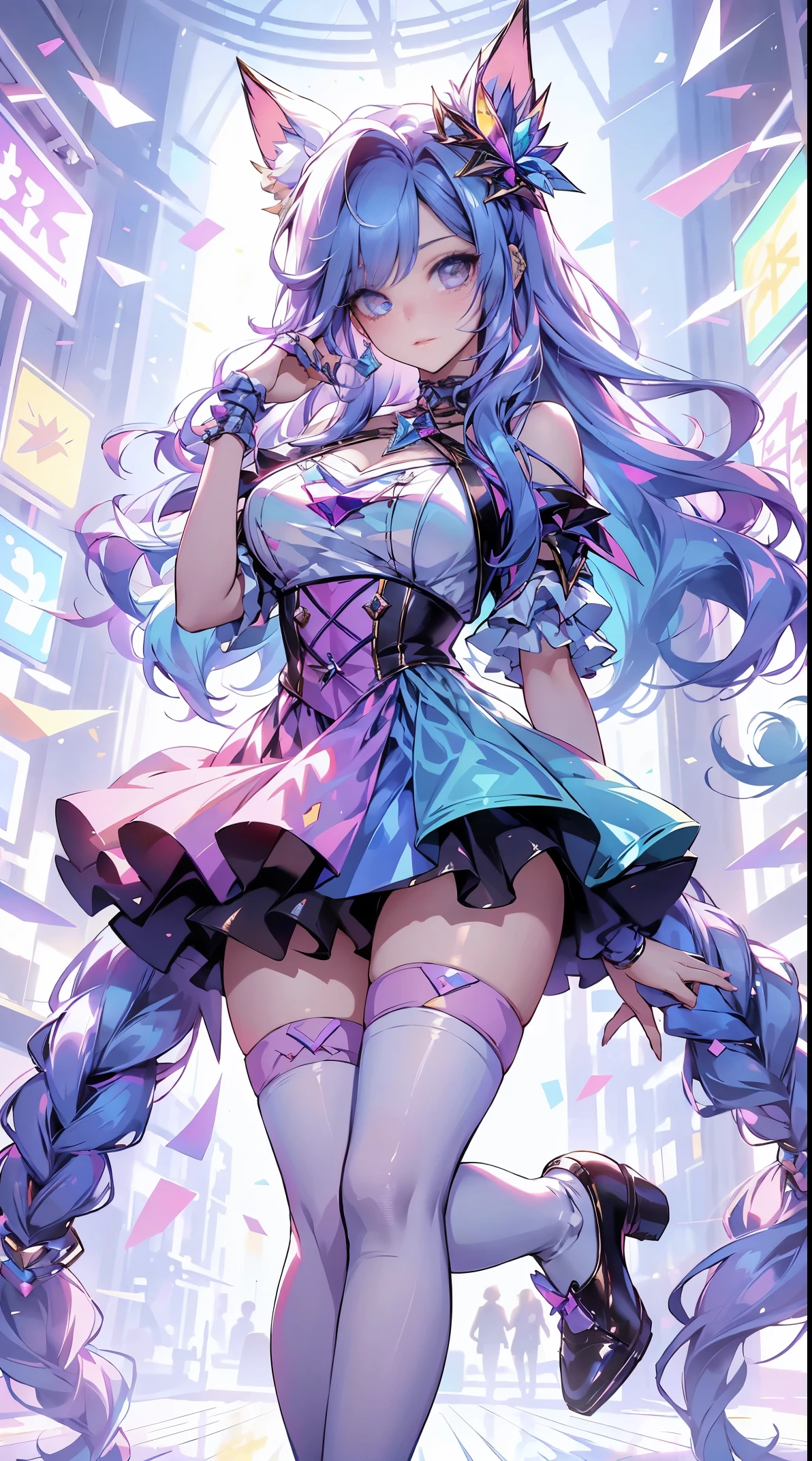 Best quality at best，tmasterpiece，Final resolution，Soft，Extremely colorful，Colorful，tall female high school student，Lolita long dreslackstockings，Muffin shoes