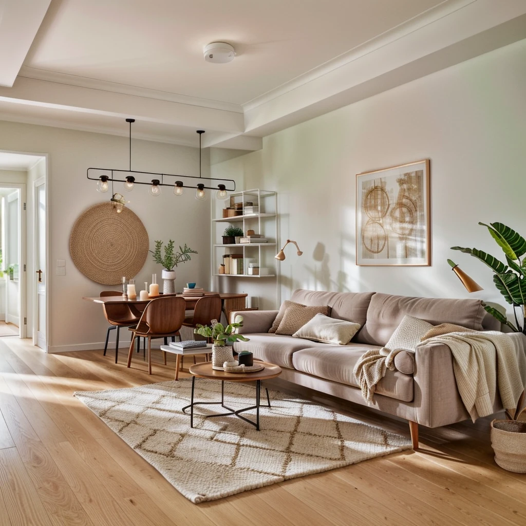 A Scandinavian-inspired living room should feature a light color palette, natural materials, minimalist furniture, cozy textiles, statement lighting, functional storage, natural light, greenery, Scandinavian patterns, and hygge elements. The light color palette, natural materials, minimalist furniture, cozy textiles, and functional storage create a serene and airy atmosphere. Natural fibers like wool or linen are used for rugs and textiles. Statement lighting fixtures, such as pendant lights or floor lamps, serve as focal points. Natural light is maximized by keeping windows unobstructed or using sheer curtains. Greenery, such as succulents or fiddle leaf figs, add freshness. Scandinavian patterns, such as geometric shapes or abstract designs, are used to maintain the Scandinavian aesthetic. Hygge elements, such as a fireplace, soft lighting, plush seating, and a cozy reading nook, promote a sense of well-being, day, 8k uhd, dslr, soft lighting, high quality, film grain, Fujifilm XT3, The ambient lighting highlights the textures and details, creating a stock photo-like atmosphere, (((Best Quality))), ((Masterpiece)), ((best illustration)), ((best shadows)), ((Super Detail)), (Intricate lines), (Photorealism),(hyper detail), ((archdaily)), ((award winning design)), (dynamic light), ((day)), (perfect light), (shimering light), (hidden light), ((photorealistic)), ((FKAA, TXAA, RTX, SSAO)), ((Post Processing)), ((Post-Production)), ((CGI, VFX, SFX)), ((Full color)) ,((Unreal Engine 5)), ((intricate detail)), ((extreme detail)), ((science)), ((hyper-detail)), ((super detail)), ((super realistic)), ((crazy detail)), ((octane render)), ((Cinematic)), ((trending on artstation)), ((High-fidelity)), ((Viwvid)), ((Crisp)), ((Bright)), ((Stunning)), ((Eye-catching)), ((High-quality)),((Sharp))((Bright)), ((Stunning)), Natural, ((Eye-catching)), ((Illuminating)), ((Flawless)), ((High-quality)),((Sharp edge render)), ((medium soft lighting)), ((photographic render)), ((detailed))