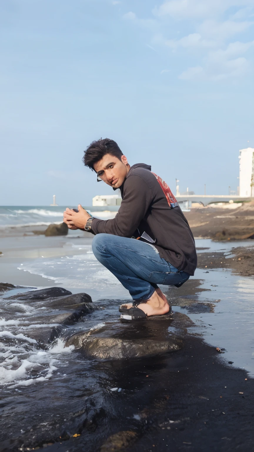 Change background realistic photo handsome boy