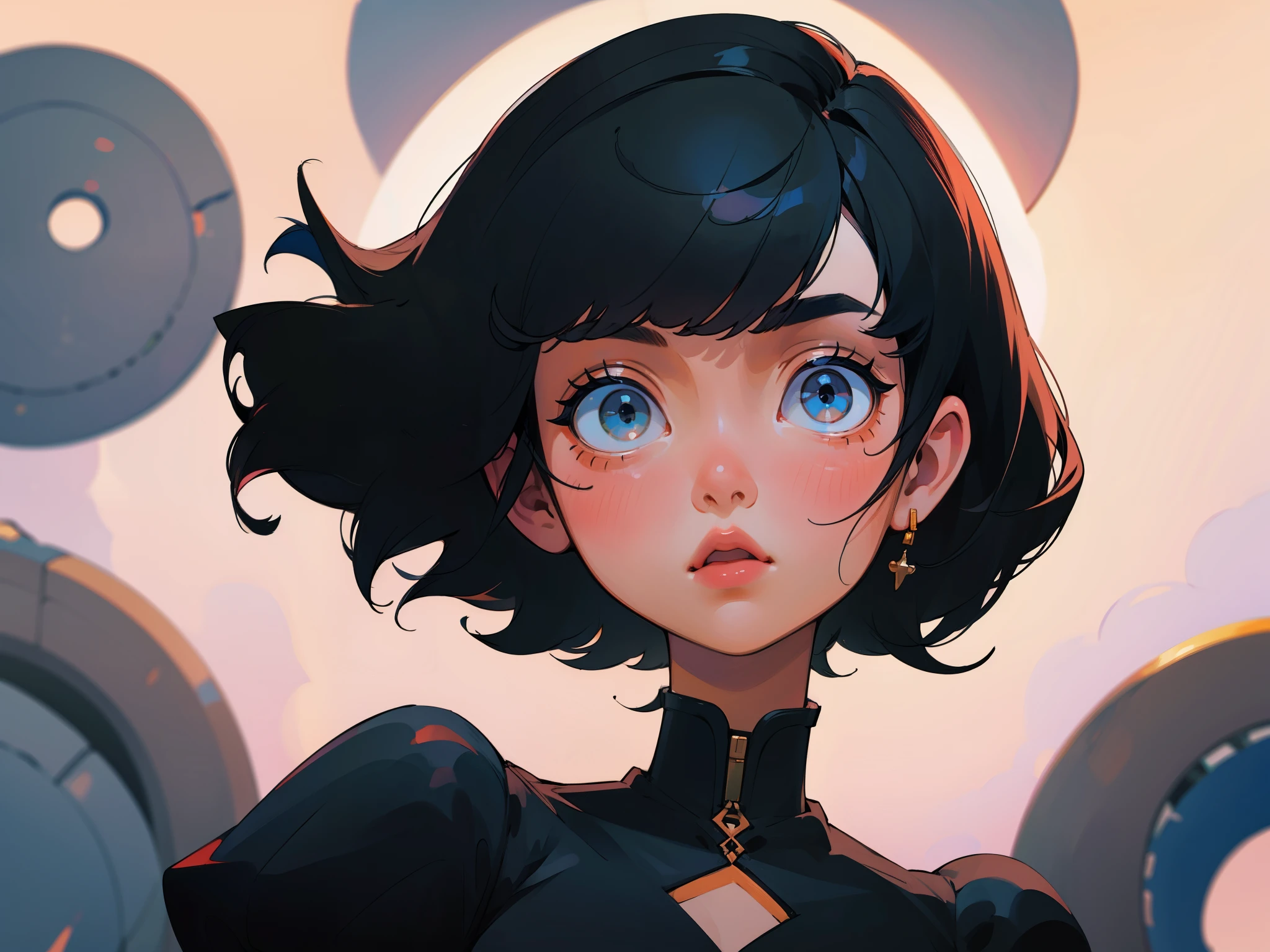 Woman with short black hair、Face Up