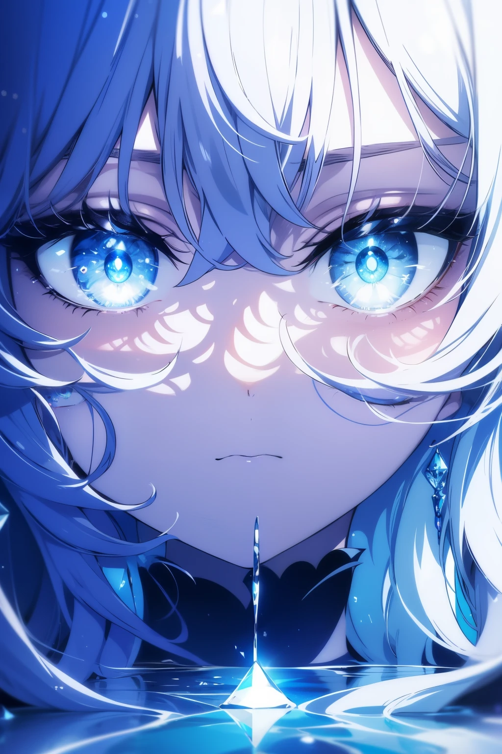 anime girl with blue eyes and a blue eye with a white background, blue eye. anime, anime visuals, clear eyes concept art, huge anime eyes, blue shining eyes, detailed digital anime art, sparkling blue eyes, crystal blue eyes, photorealistic anime, beautiful eye, eye reflections, ethereal anime, ultra-detailed. anime, dreamy psychedelic anime, eye reflection
