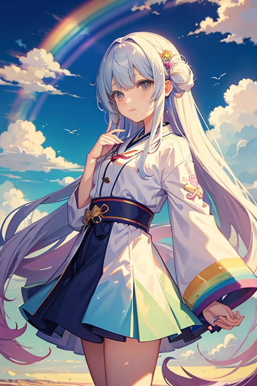 There a rainbow in the sky,There is a rainbow in the background, Bright rainbow rain clouds, Beautiful floating clouds. jpn, rainbow background, Rainbow Ofanimu stills, Elegant rainbow rain cloud, Anime Cloud, 色彩缤纷的anime movie backgrounds, Anime Sky, rainbow in the sky, 发光的天空paradise background, anime backgrounds, Rainbow clouds, paradise background, anime movie backgrounds