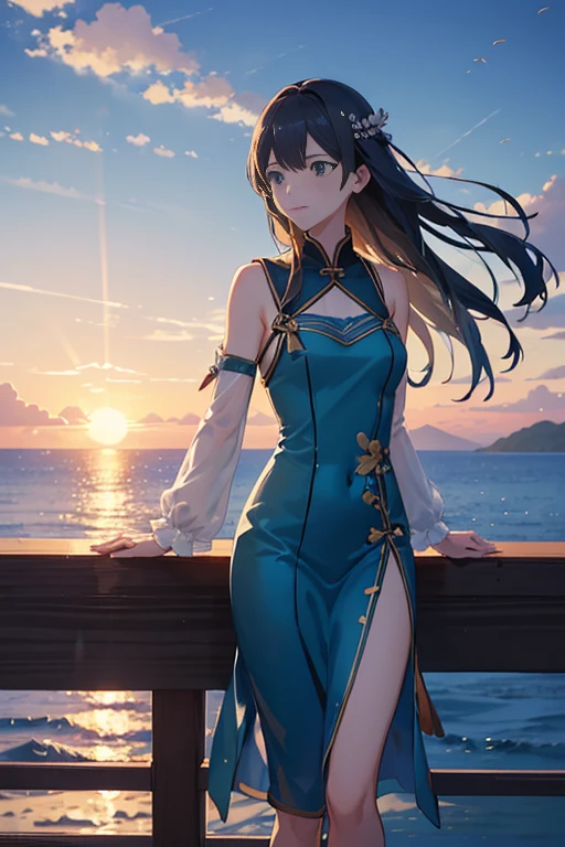 late sunset,There is a ship sailing in the water, Xinhai sincerely. —h 2160, ( ( Xinhai sincerely ) ), Blue sea. author:Xinhai sincerely, Xinhai sincerely, Xinhai sincerely!, Makoto Shinkai's style, makoto shinkai movie, Xinhai sincerely!!, Anime beautiful peaceful scene