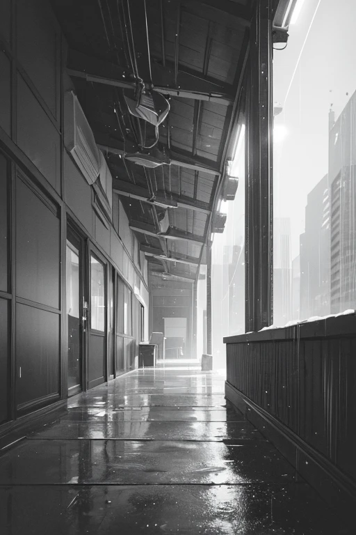 (best quality,4k,highres,masterpiece:1.2),monochromatic,film noir,blizzard,rain,visible sky and moist atmosphere,cloudy ambiance,snowflakes dancing,cinematic cool vibes,gray-toned sky,40 9 6,snowflakes