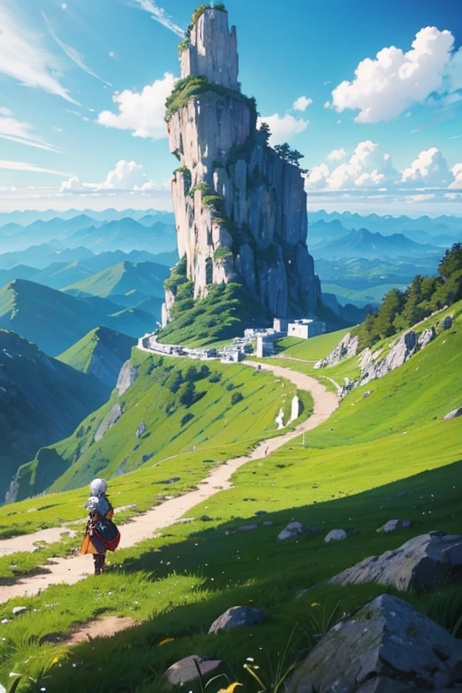 There is a small town in the middle of the mountain，sky yes, attack on titan scenery, anime movie backgrounds, Anime landscapes, 美丽的Anime landscapes, Anime landscapes, beautiful anime scenes, anime backgrounds, Rio de Janeiro in an animated film, 色彩缤纷的anime movie backgrounds, anime movie screenshot, screenshot from the anime film, 《Kola Legend》poser, mount olympus