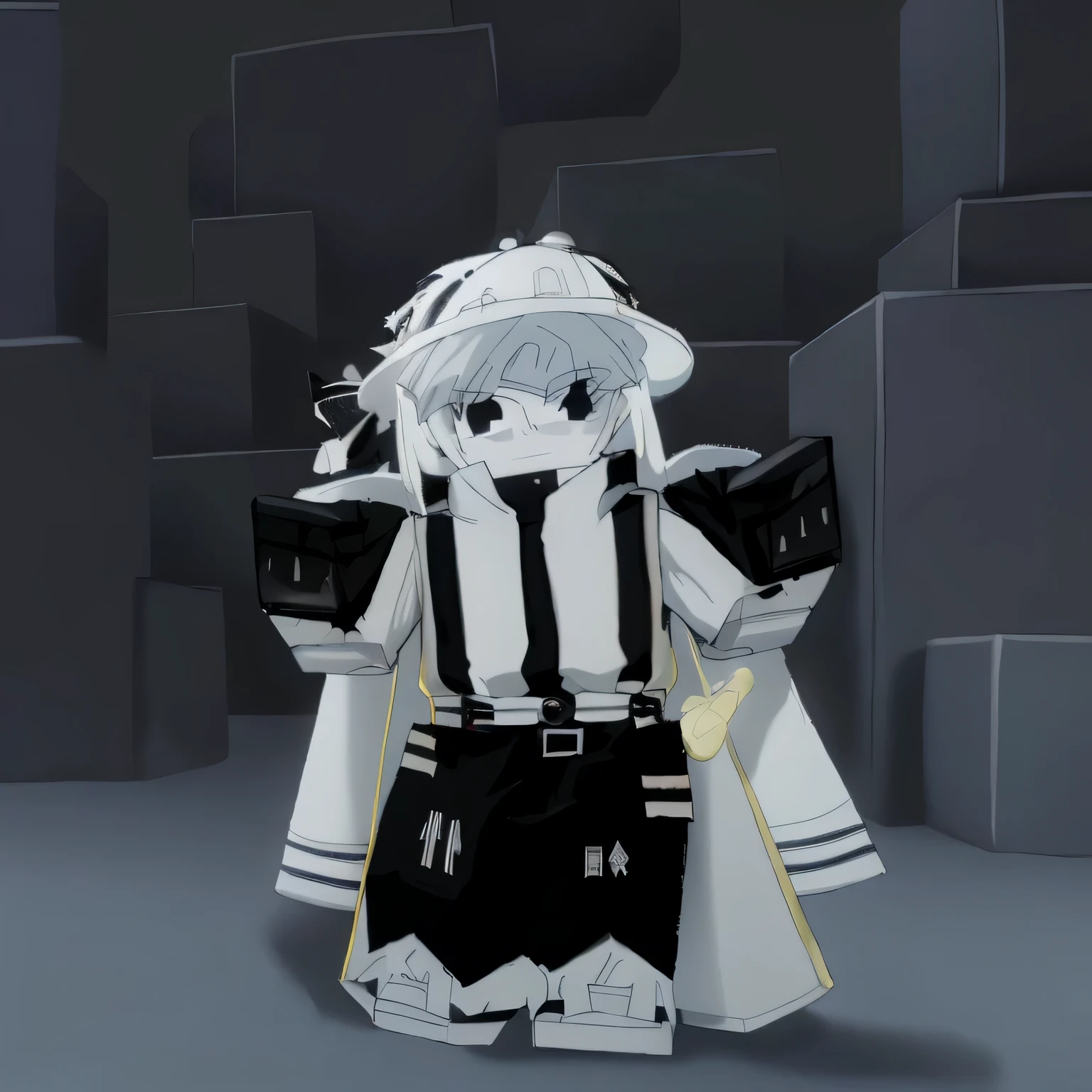 there is a lego figure of a man dressed in a black and white outfit, avatar Roblox, vestindo vestes brancas!, black-white skintight robes!, ((vestindo manto aristocrata)), Roupa cromada, 2 b, 2b, segurando uma pose de pudica, Killua Zoldyck, Captura de tecido Roblox, killua zoldyck cabelo preto