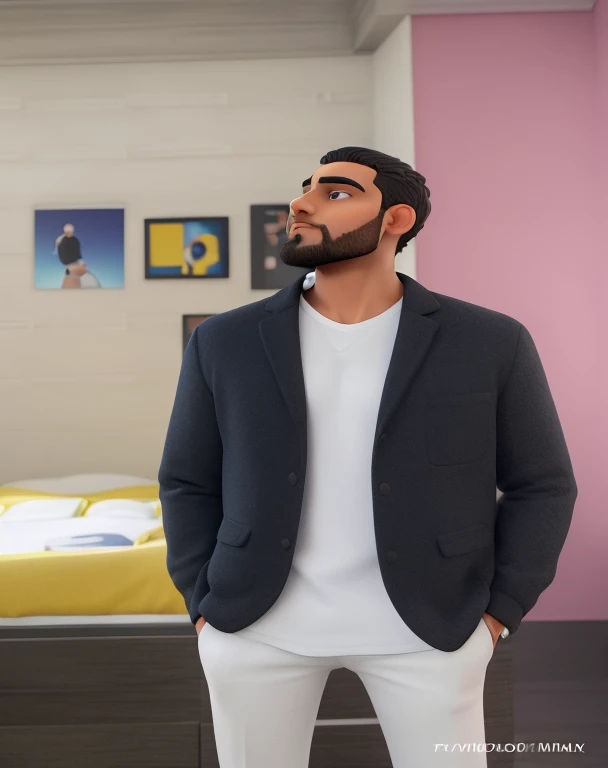 trimmed man with white shirt and black jacket standing in a room, illustration!, taken in the early 2020s, beautiful man, photo retrato, album photo, Riyahd Cassiem, por Romain brook, retrato!!!!, ombro na frente pose, by João Artur da Silva, inspirado em Ras Akyem