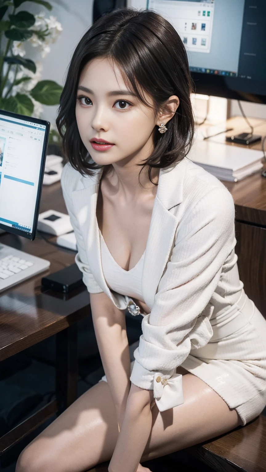 8K quality、High resolution、High resolutionの瞳、woman、Office Lady、mini skirt、リアルなwoman性器、Small breasts、slender、Reproduction to the smallest detail、Sweat accumulates in the chest、Serving tea in the conference room、Natural breast flashing