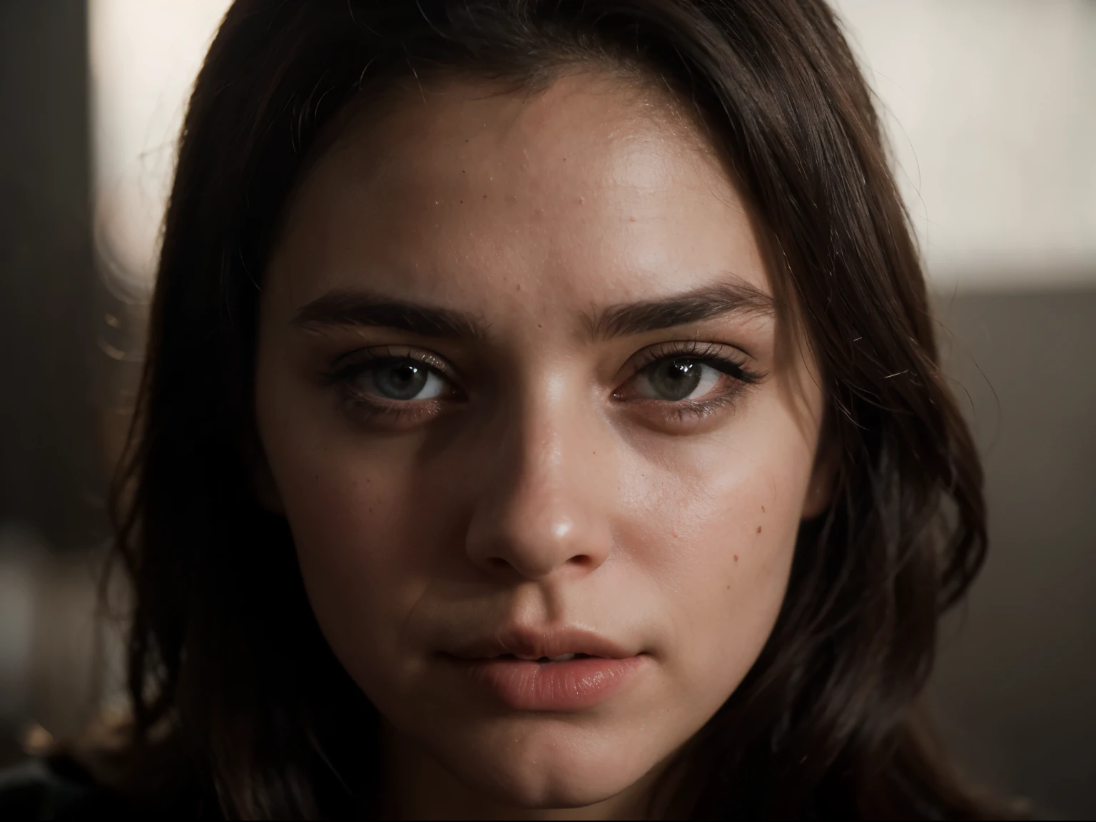 (close-up, editorial photograph of a 26-year-old woman), (highly detailed face:1.4) (smile:0.7) (background inside dark, moody, private study:1.OV, by lee jeffries, nikon d850, film stock photograph,4 kodak portra 400 ,camera f1.6 lens ,rich colors ,hyper realistic ,lifelike texture, dramatic lighting , cinestill 800,