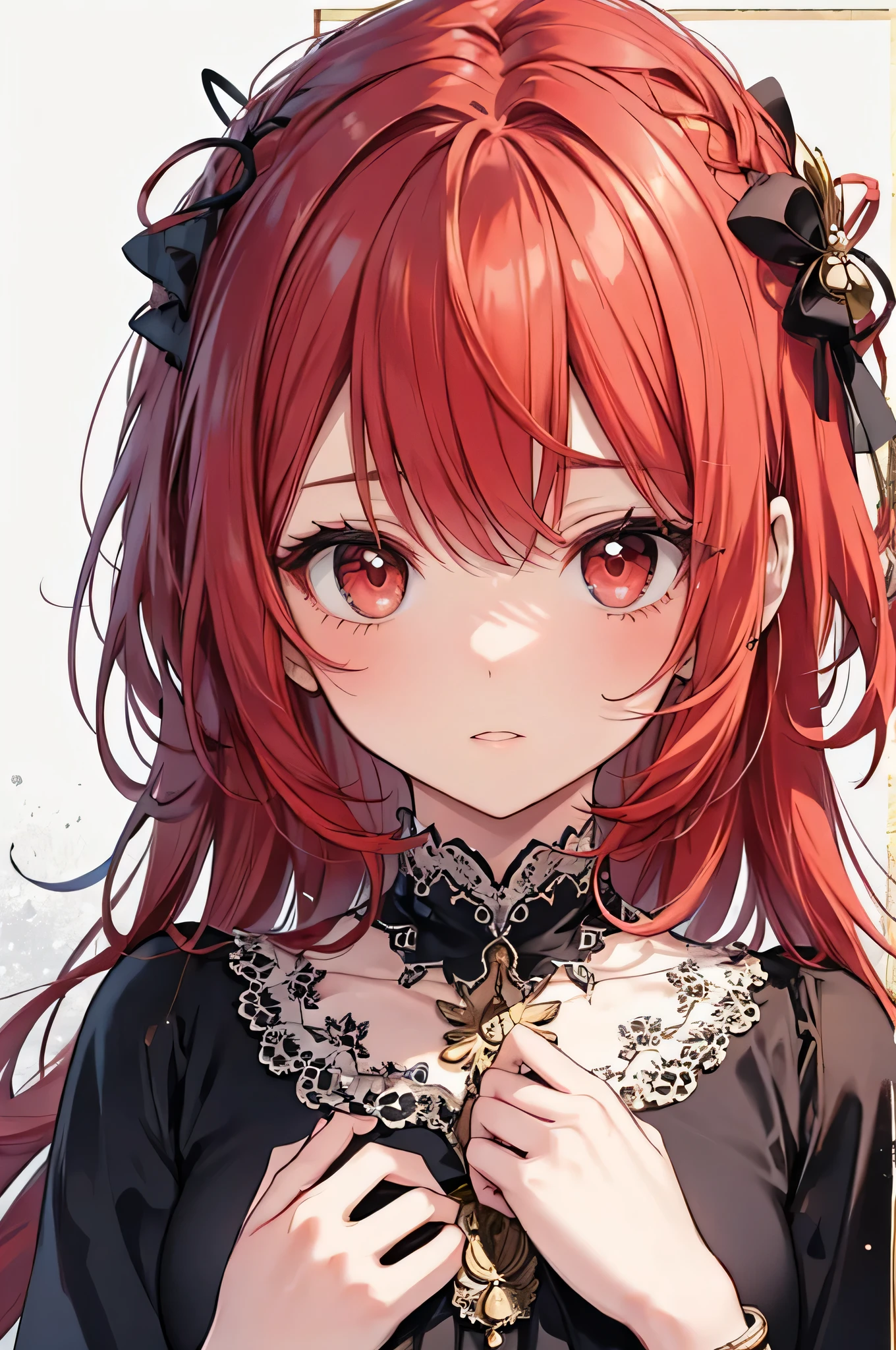 (masterpiece),(best quality:1.0), (ultra highres:1.0), detailed illustration, 8k, anime, 1girl, beautiful anime girl, wearing a red dress, flower crown, pretty face, detailed face, beautiful eyes, detailed eyes, dark red eyes, bright red lips, red lipstick, beautiful stylish hair, highlights in hair, bangs anime style, best quality, vibrant,フェラチオ,1boy,Penis,NSFW