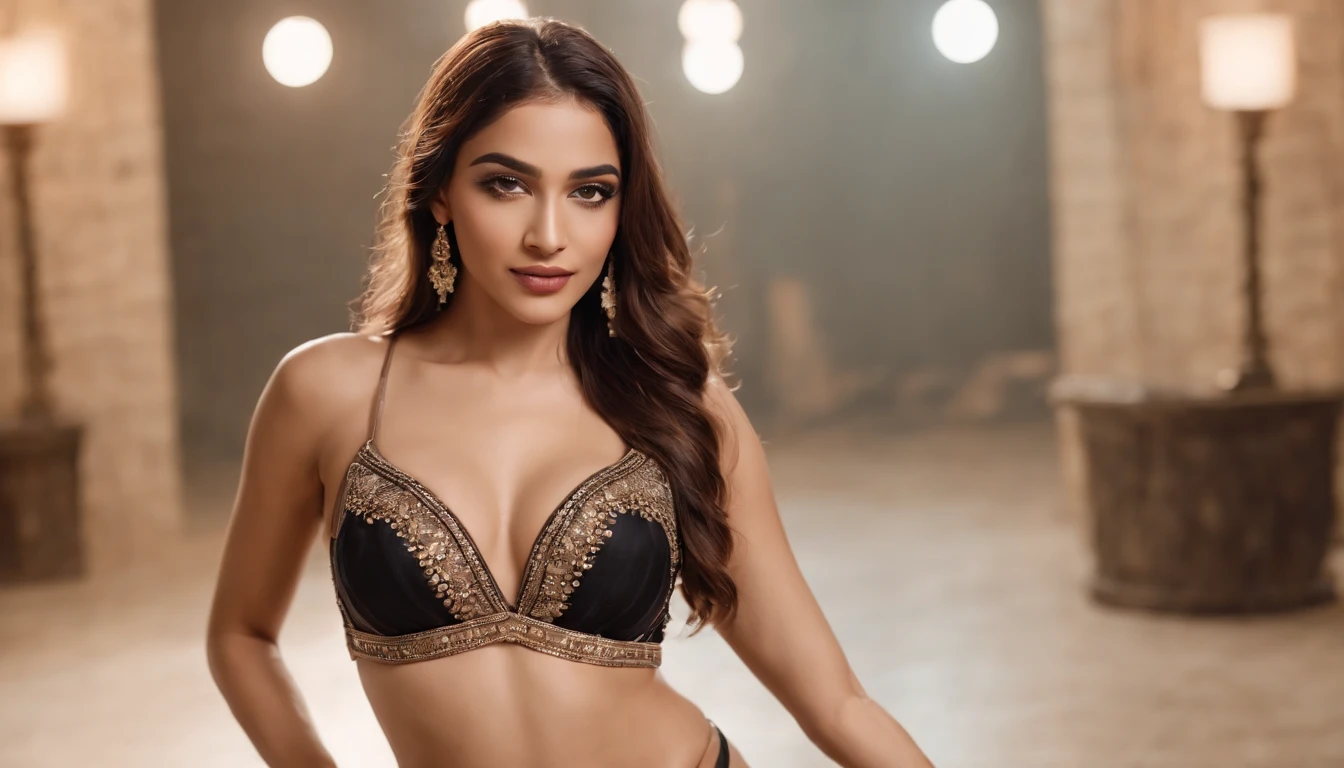 ((best quality: 4k)) 23 year old surreal Egyptian girl, professional dancer, wearing belly dance suit, dancing with hips,Curves in Influencer Mode, culona, selfie, hyper realistic, hot young dancer, Sexy look, Belly dancer , 8K, 4k, light brown skin, gym room, tight fit sexy dancing suit, ((master pease))
