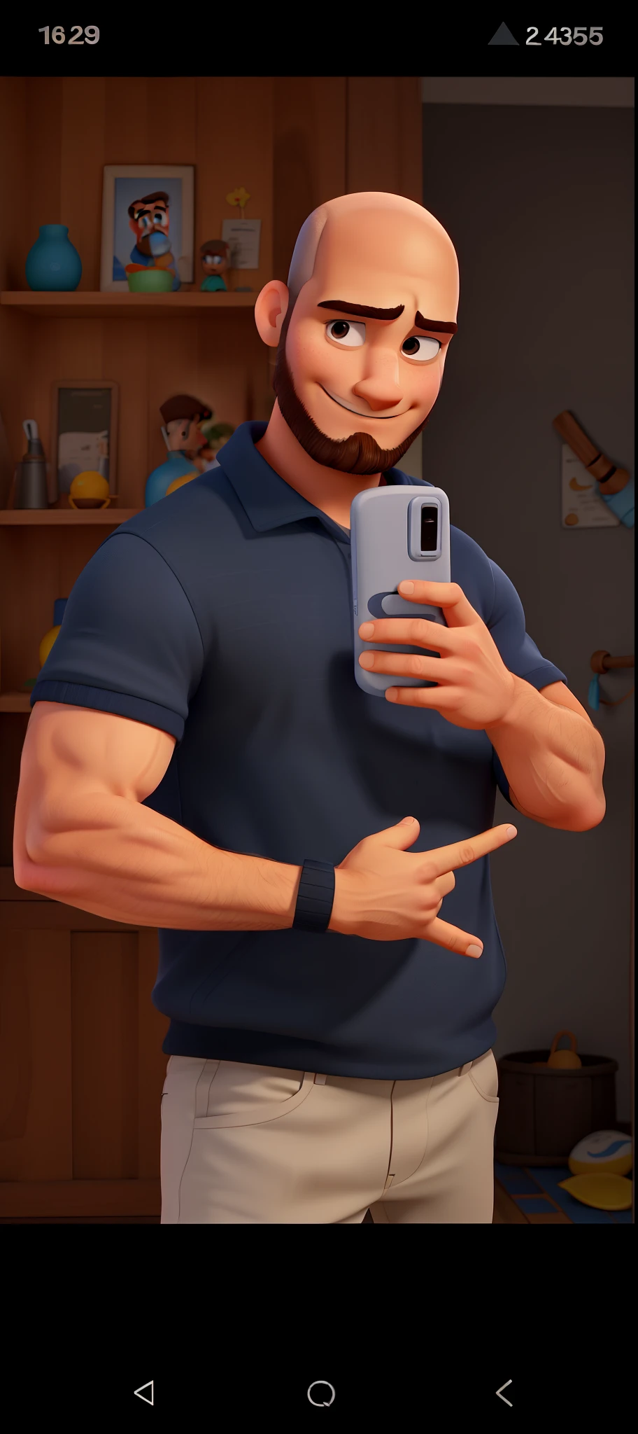 um homem estilo disney pixar, No hair on the head, com uma barba fina, fitness, alta qualidade, melhor qualidade