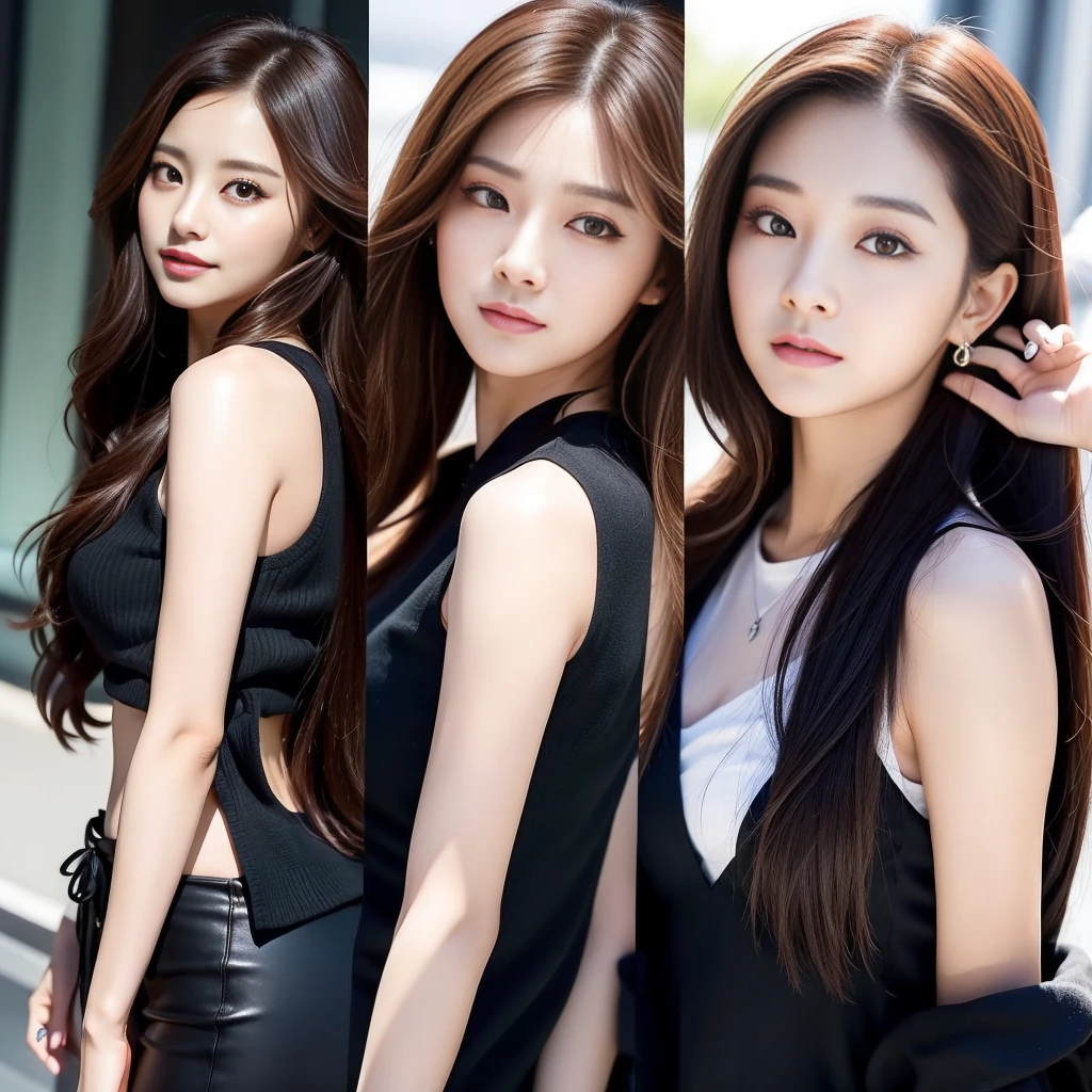 a close up of a woman with long hair and a black top, tzuyu from twice, female actress from korea, gorgeous young korean woman, cute korean actress, beautiful south korean woman, portrait of female korean idol, beautiful young korean woman, bae suzy, lee ji-eun, lee ji - eun, young adorable korean face, hwang se - on