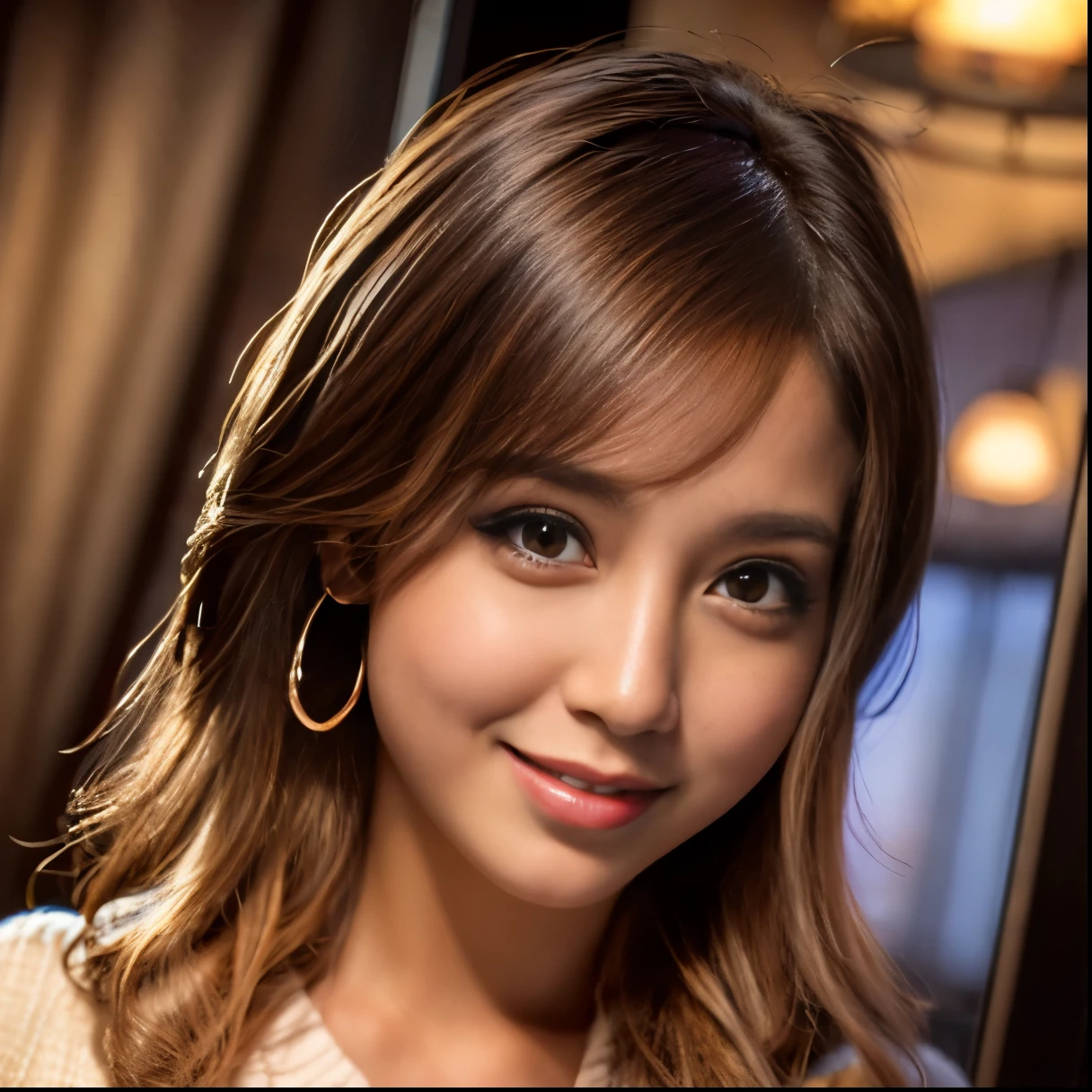 （top-quality、8K、32K、​masterpiece), full body, one girl, Beautuful Women, Red loose sweater, Santa's Hat, Panties with string, Lying down, Shot from the side, Looks fun, looking happy smile, Mountains of gifts, ((real face)), profile