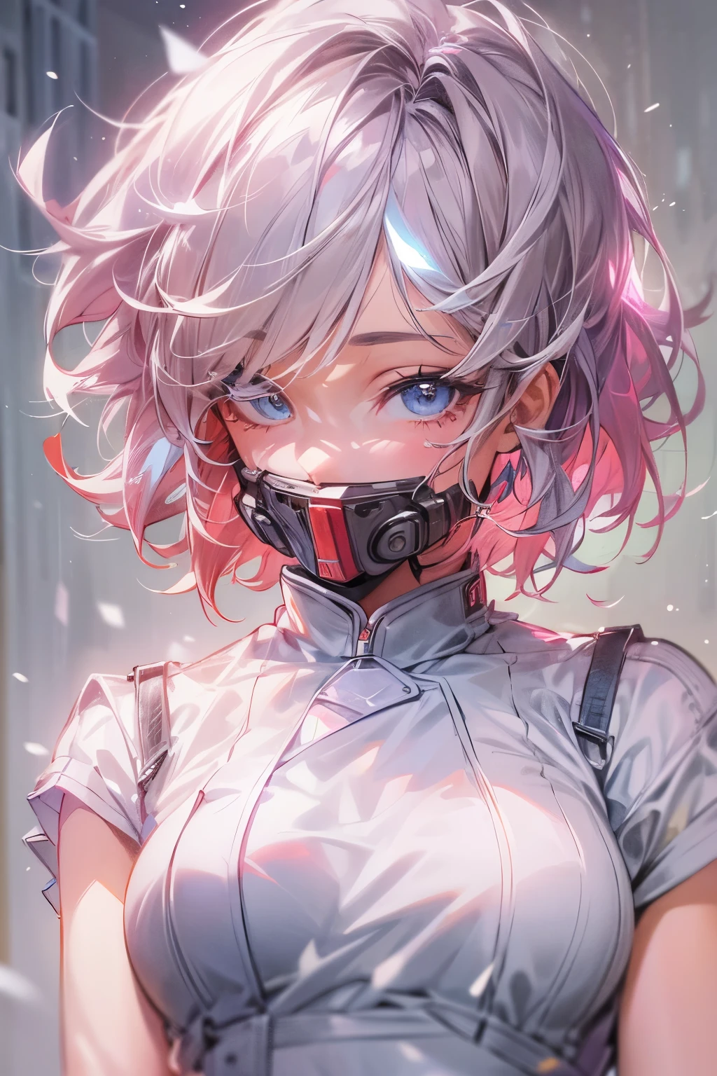 masterpiece, high Quality, ultra-detailed, Solo, Woman, super fine illustration, realistic, short hair, rough hairstyle, Beautiful eyes, cool Woman, winter outfit, indoor, Cool performance lights,