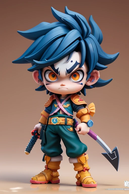 a close up of a toy figure of a kid with a sword, anime styled 3d, stylized anime, badass anime 8 k, high detail iconic character, joker as naruto, trigger anime artstyle, demon slayer rui fanart, realistic anime 3 d style, anime figurine, 3 d render official art, small character. unreal engine 5, otaku gangasta