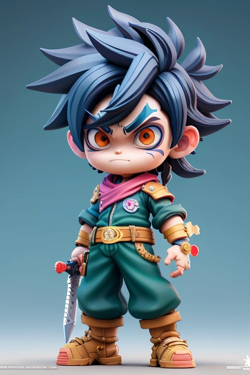 a close up of a toy figure of a kid with a sword, anime styled 3d, stylized anime, badass anime 8 k, high detail iconic character, joker as naruto, trigger anime artstyle, demon slayer rui fanart, realistic anime 3 d style, anime figurine, 3 d render official art, small character. unreal engine 5, otaku gangasta