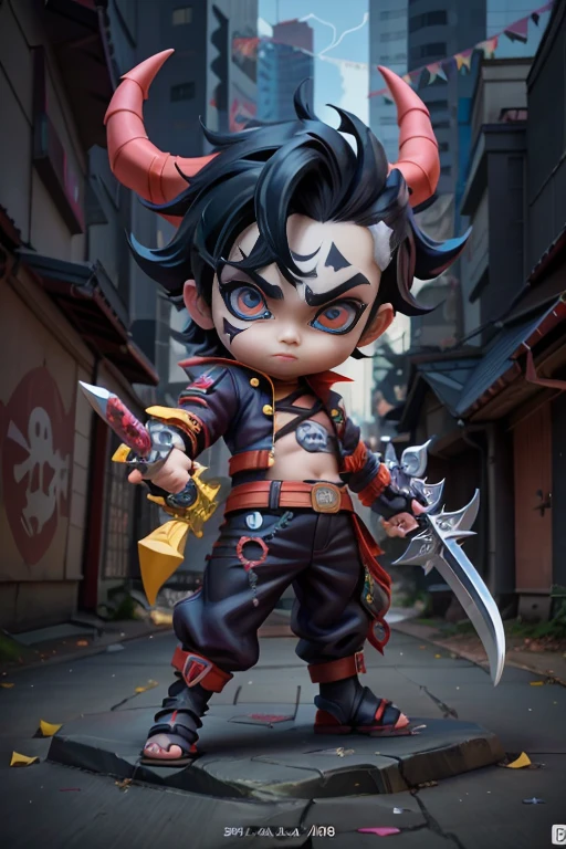 a close up of a toy figure of a kid with a sword, anime styled 3d, stylized anime, badass anime 8 k, high detail iconic character, joker as naruto, trigger anime artstyle, demon slayer rui fanart, realistic anime 3 d style, anime figurine, 3 d render official art, small character. unreal engine 5, otaku gangasta