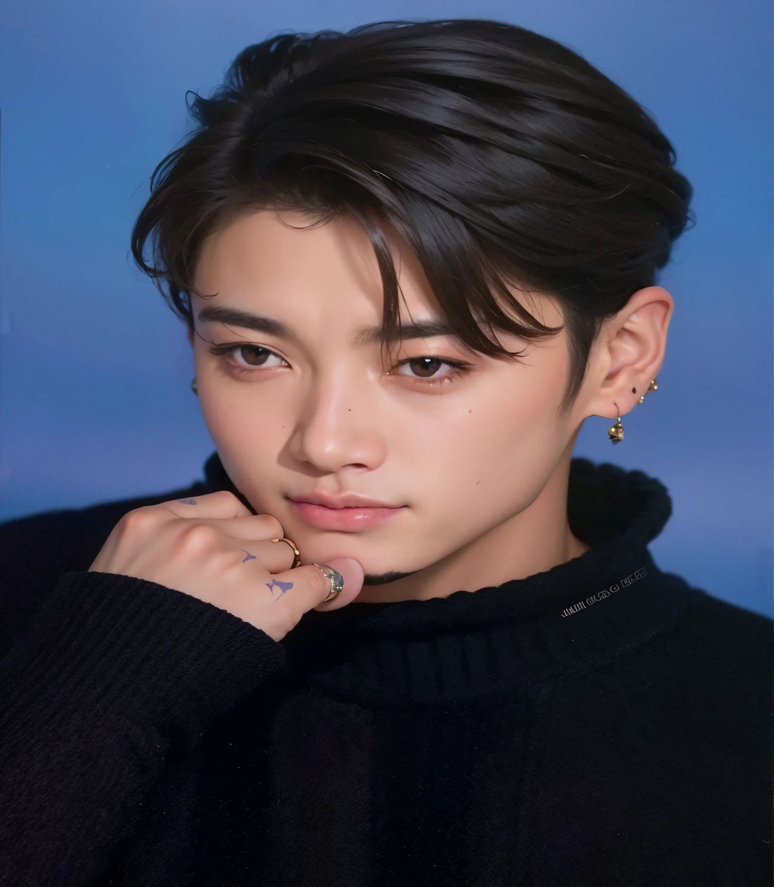 um close up de uma pessoa com um anel no dedo, Jungkook, Jeon JungKook, JK, retrato de Jungkook de BTS, portrait of kpop idol, foto de perfil headshot, Principais visuais do Kpop, taken in the early 2020s, Inspirado em Jeon JungKook, inspirado em realismo.