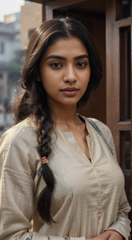 ultra-realistic photographs,Indian Instagram female model,mid 20s,9:16,mid-shot,beautiful detailed eyes,detailed lips,long eyelashes,black braided hair, naturally full eyebrows,perfectly formed nose,expressive face,attractive appearance,candid photo,vibrant and colorful salwar-kameez dress, heavily embroidered dress, temple background, serene atmosphere,stunning architecture,soft and natural lighting,vivid colors,photorealistic,HDR,highres,studio lighting,ultra-detailed,bokeh,fully covered clothes