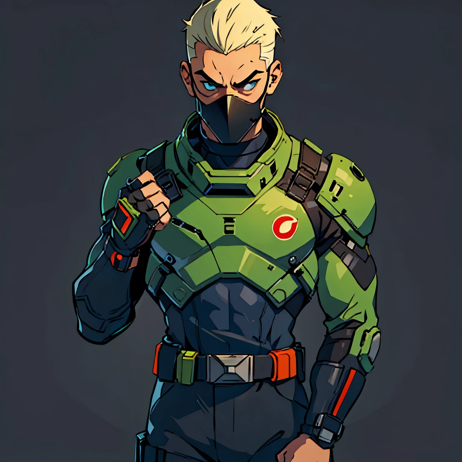 Futuristic soldier, evil wearing complete mask, (Simple background)