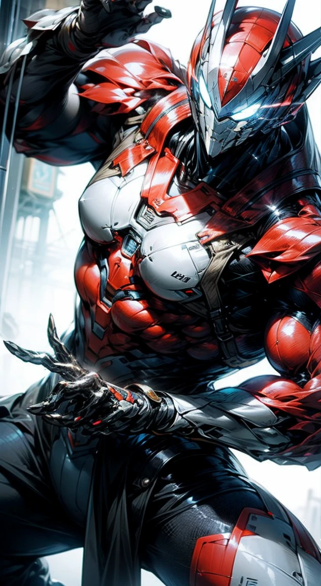8K,Ultra Detail,ultra-quality,ultra precision,ultimate masterpiece,muscle ultraman,big both arms,Theme of Cyber Punk,Dynamic Action Pose(in combat),