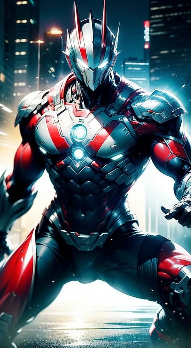 8K,Ultra Detail,ultra-quality,ultra precision,ultimate masterpiece,demonic ultraman,big both arms,Theme of Cyber Punk,Dynamic Action Pose(in combat),