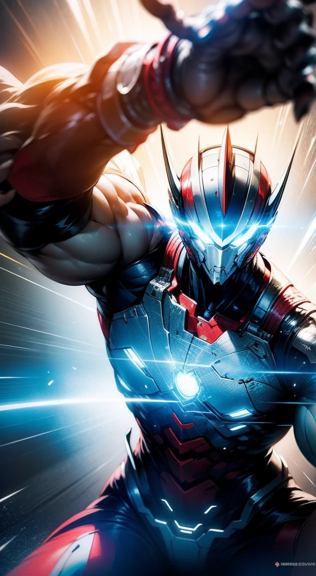 8K,Ultra Detail,ultra-quality,ultra precision,ultimate masterpiece,demonic ultraman,big both arms,Theme of Cyber Punk,Dynamic Action Pose(in combat),