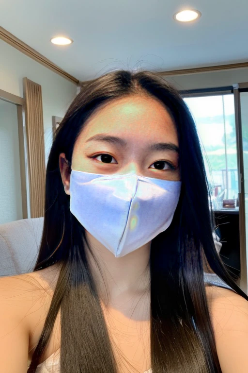 beauty asian girl doing selfie with mask