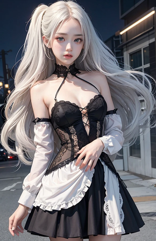 masterpiece,top-quality,1 girl in,美丽的面容, 18year old、inorganicness、long silver-white hair、Very cute(Official art, Beautiful and aesthetic:1.2), Translucent Ether Machine Girl,Future Girl,Background of mechanical joint structure、Colorful、Highest detail