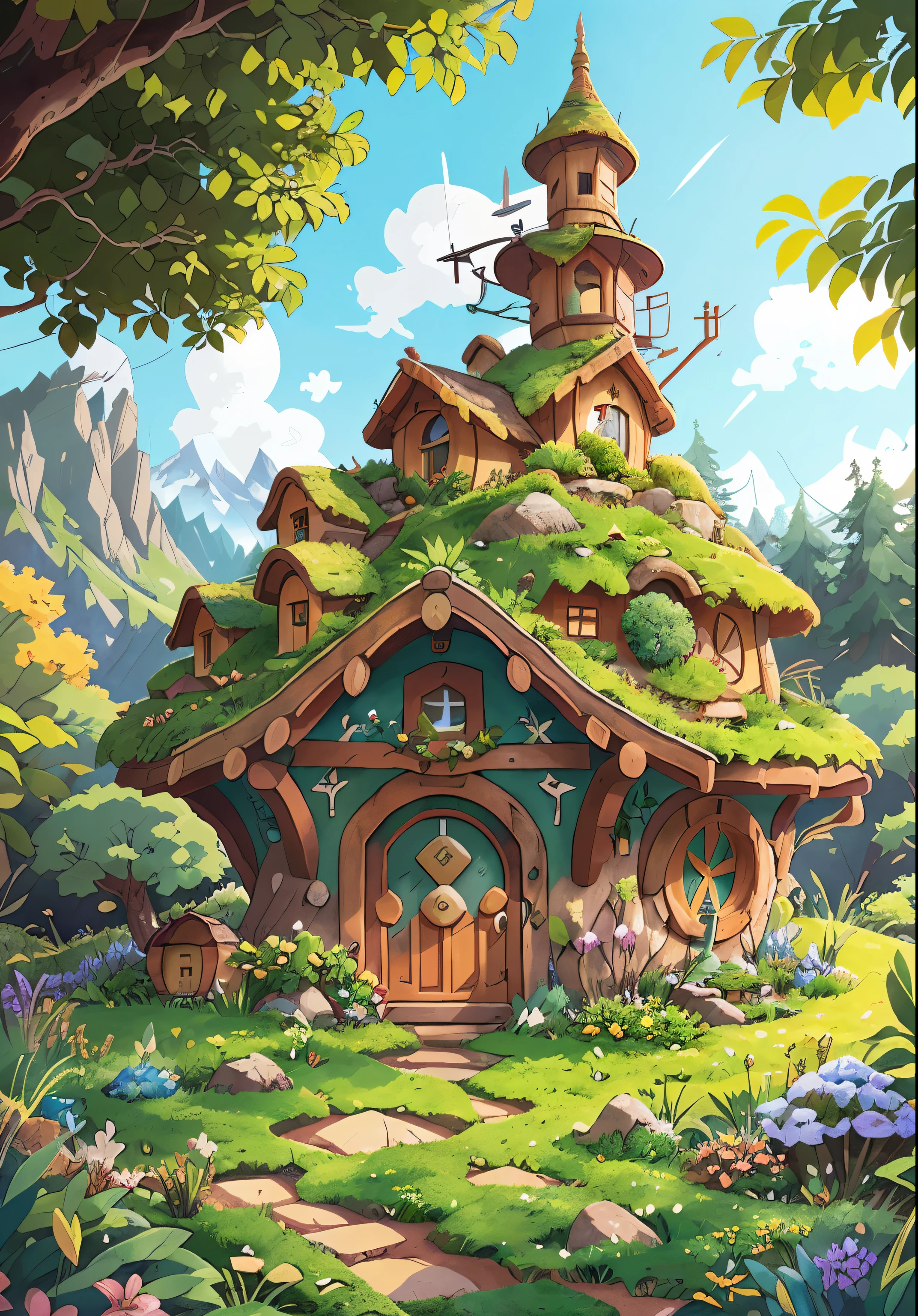 Realistic, real life, beautiful hobbit house on the hill, style of laurie greasley, studio ghibli, akira toriyama, james gilleard, genshin impact, trending pixiv fanbox, acrylic palette knife, 4k, vibrant colors, devinart, trending on artstation