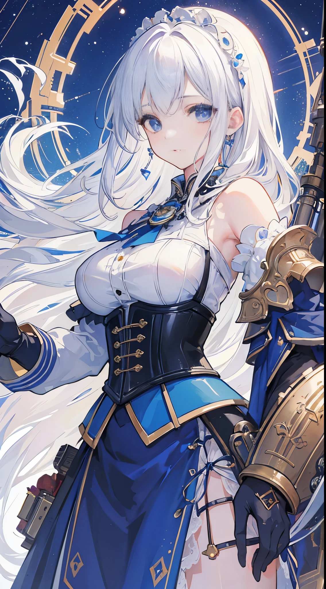 (masterpiece), best quality, expressive eyes, perfect face,1girl,furina,genshin impact,opera hall,stage,confetti,(bubble magic wand),holding,holding wand,shy smile,blush,cowboy shot,glowing eyes,big breasts,cleavage,long hair,strapless,bare shoulder,magical girl,frilled dress,frilled layered skirt,thighhigh stockings,studio lighting,(sparkle:0.9),(glitter:0.9)
