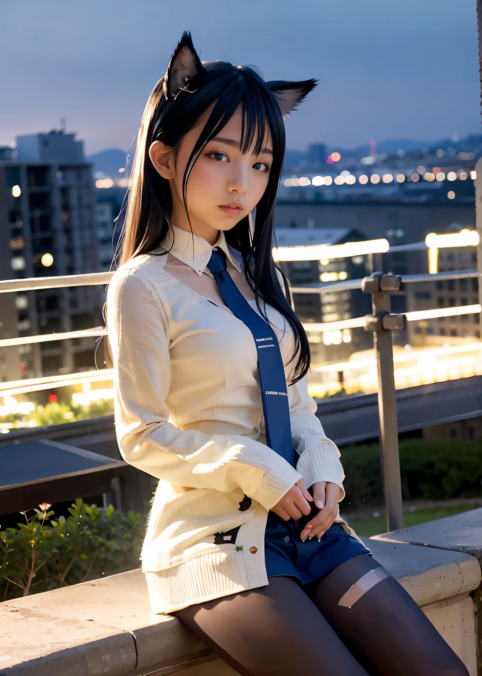 miku hatsune、Twin-tailed、green colored hair、Photorealsitic, hight resolution, 1 rapariga, Korea person, Heterochromia eyes, small moles under eyes,(8K, RAW Photos, top-quality, masterpiece:1.2), (realisitic, Photorealsitic:1.37),Omertosa、(Kpop Idle), (attractiveness:1),cute little,A city scape, natta, Sateen, wet,profetional lighting、Photon mapping、Radio City、physically-based renderingt、Black pantyhose