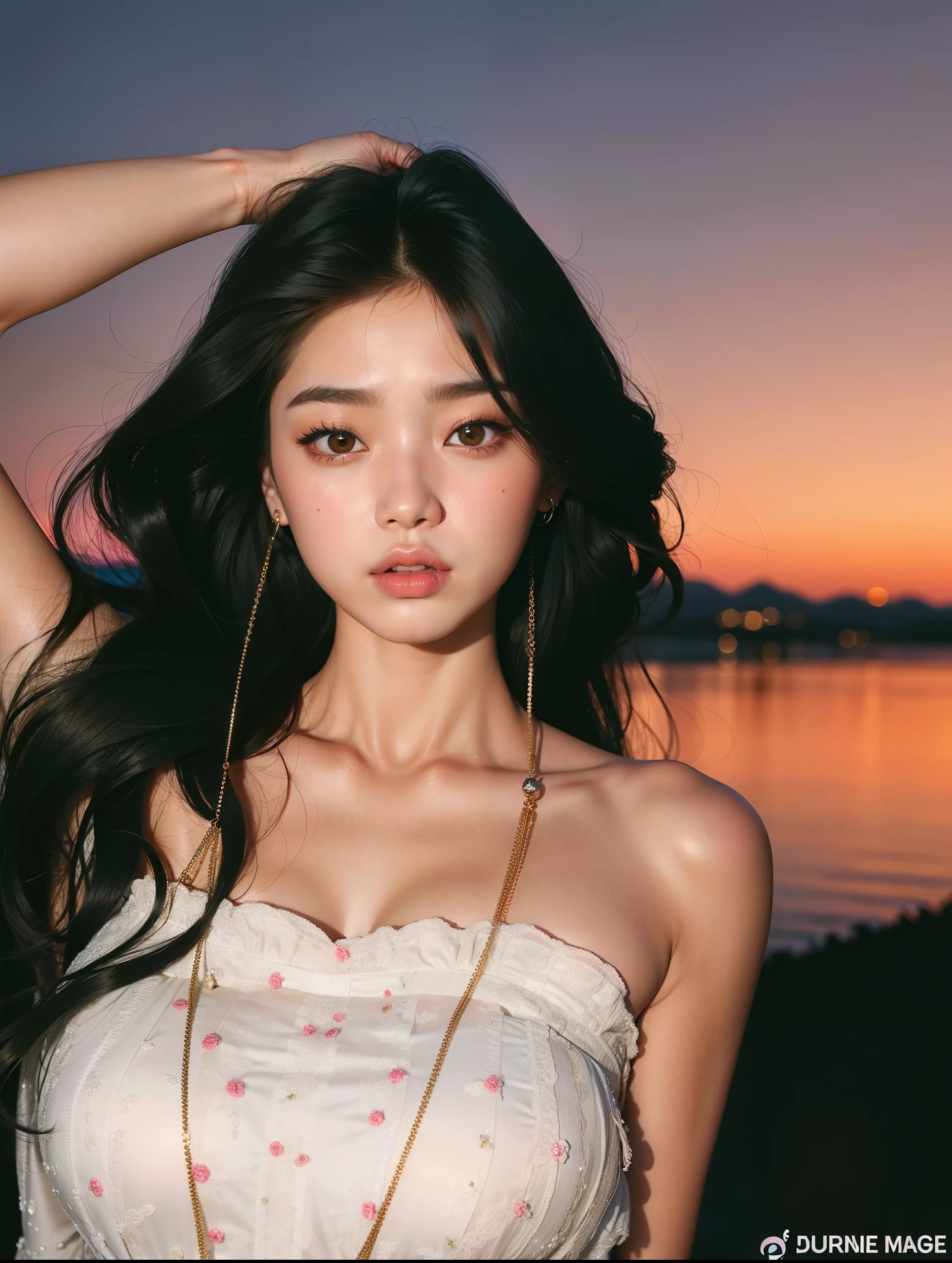 um close up de uma mulher com cabelos longos usando um vestido branco, beautiful south Mulher coreana, maquiagem sul-coreana popular, Jinyoung Canela, maquiagem coreana popular, coreana, Bae Suzy, gorgeous young Mulher coreana, beautiful young Mulher coreana, Retrato de Jossi de Blackpink, TaeJune Kim, asian features, Ulzzang, korean face features, Mulher coreana