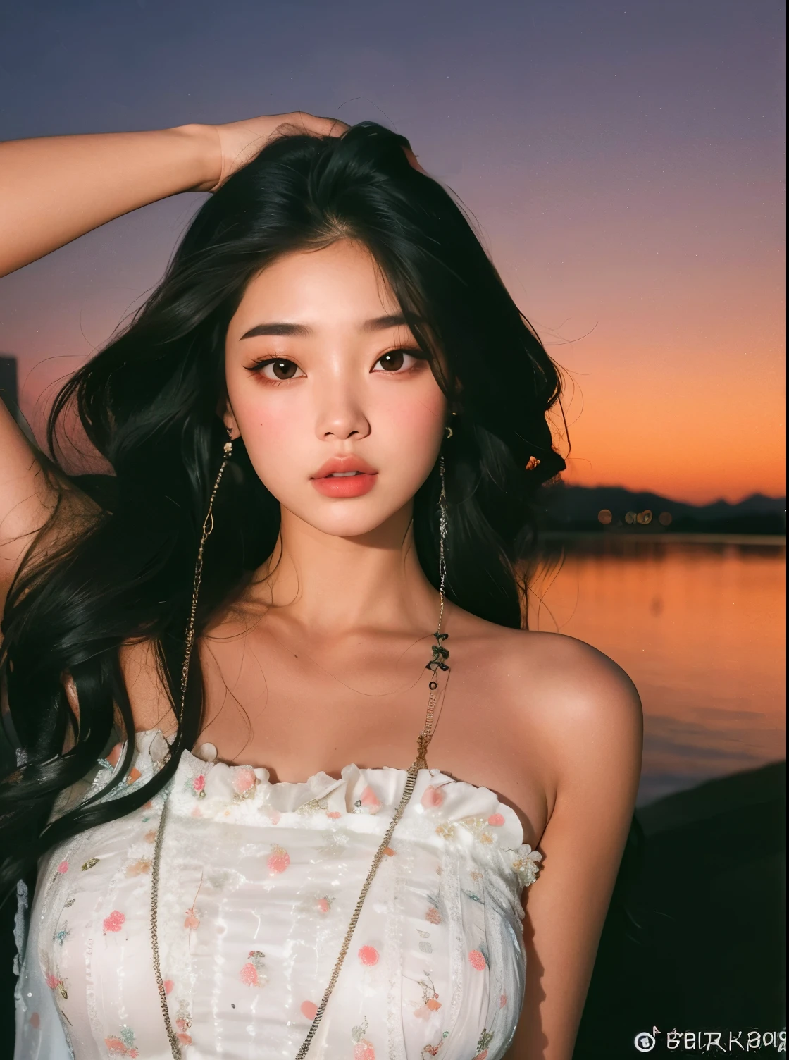 um close up de uma mulher com cabelos longos usando um vestido branco, beautiful south Mulher coreana, maquiagem sul-coreana popular, Jinyoung Canela, maquiagem coreana popular, coreana, Bae Suzy, gorgeous young Mulher coreana, beautiful young Mulher coreana, Retrato de Jossi de Blackpink, TaeJune Kim, asian features, Ulzzang, korean face features, Mulher coreana