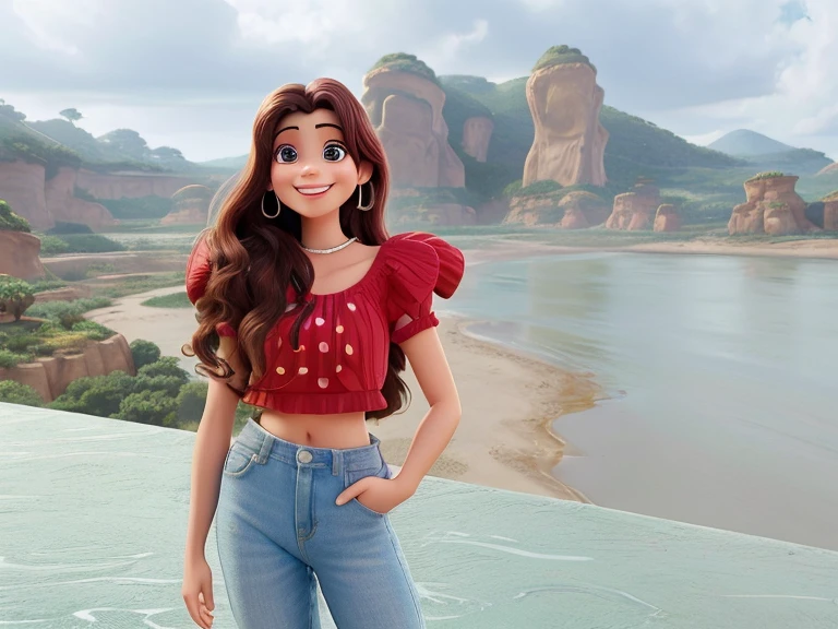 Mulher estilo desenho disney pixar sorriso bonito, sorrindo, in high resolution.