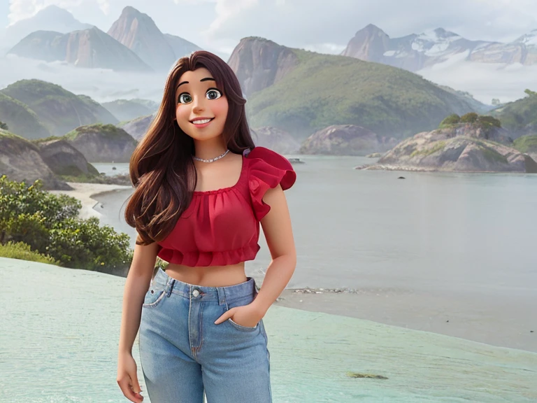 Mulher estilo desenho disney pixar sorriso bonito, sorrindo, in high resolution.
