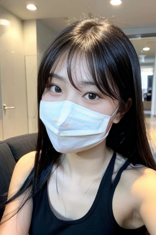 beauty asian girl doing selfie with mask