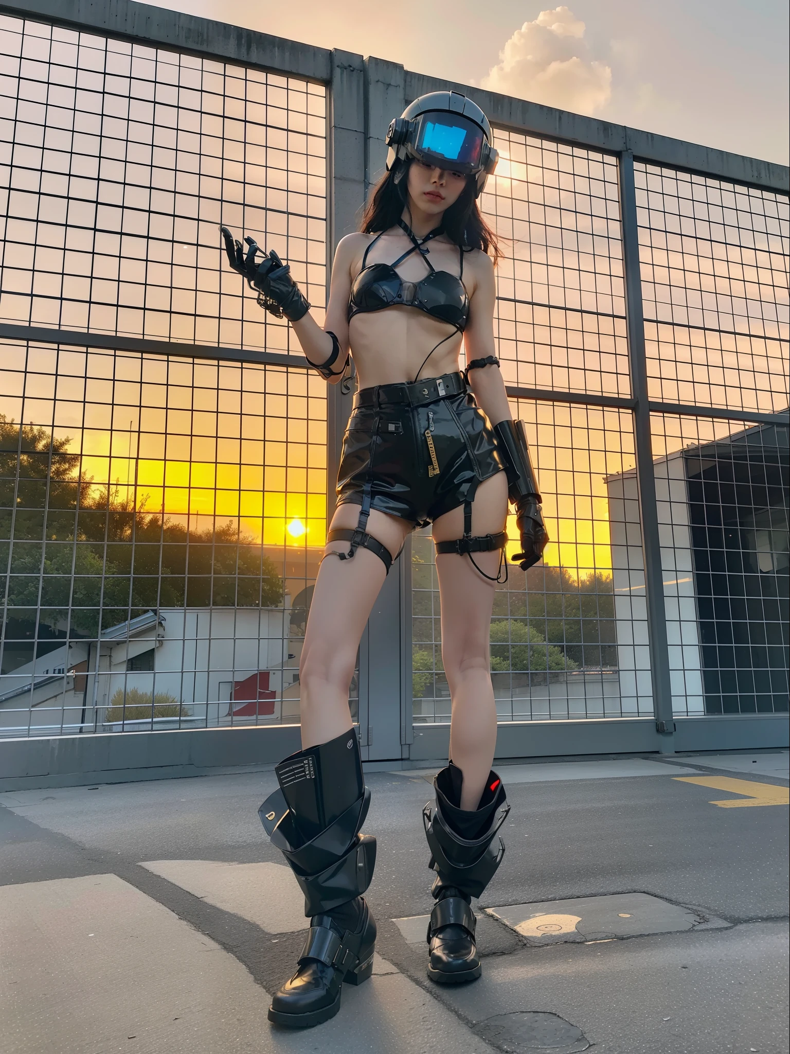 Fantasy cyberpunk world,1 Mechanical Miracle,Robots defend world order;Samurai mechanical armor,Equip transparent weapons,Streamlined black and red design,wearing in black cloak,A big part of a 1-person robot,Art of the highest quality,8K ultra-high resolution,动态照明,cinematic splendor,vivd colour,Wearing a cyberpunk space helmet,Luminous mechanical protective mask,Future high-tech tactical helmet,steel armor
