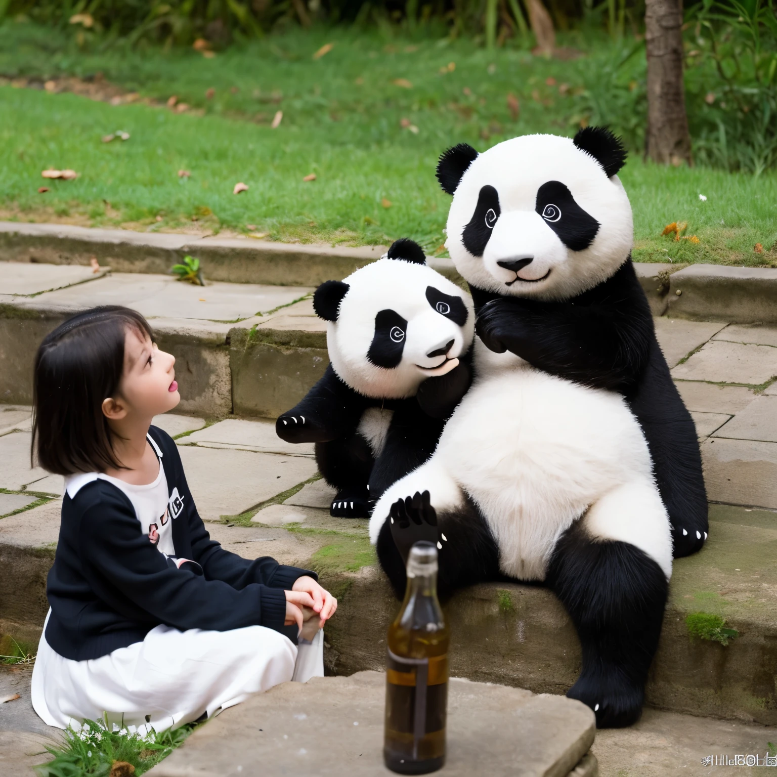 Panda avec des filles et de alcools
