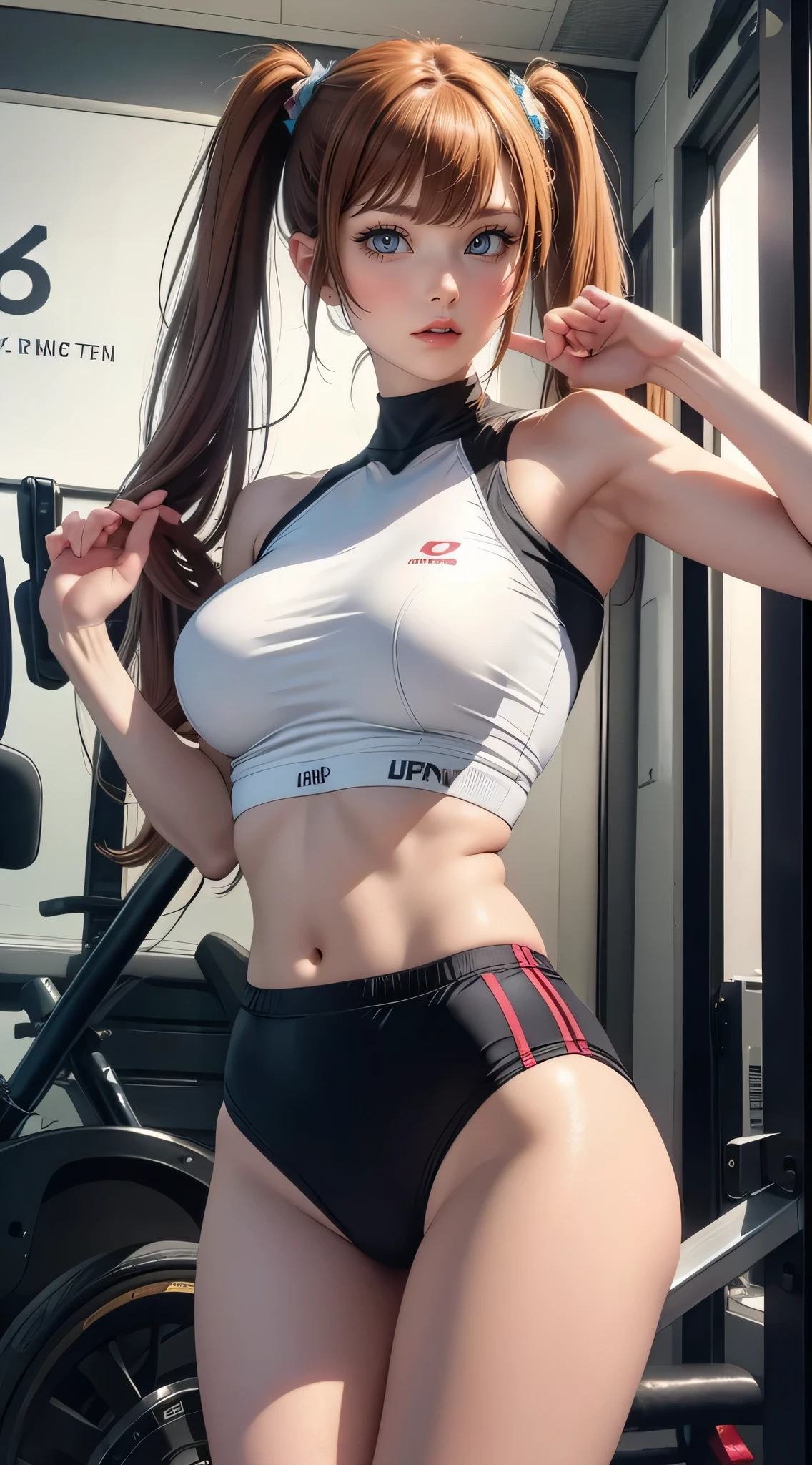Stretching,(Cinematic scene,Fantasy Art,Highest image quality,portrait of ultra realistic,(8K),Ultra-realistic,Best Quality,High quality,High Definition,high quality texture,high detailing,Beautiful detailed,fine detailed,extremely details CG,Detailed texture,realistic representation of face,masutepiece,presence,Dynamic,Bold),1gir,Ultra detailed skin,Curve,Petite,Beautiful breasts,Large breasts,pale skin,pointed breast,Erect nipples,Ponytail,(super thin hair),(ultra soft hair),(ultra straight hair),Swept long bangs,very light coppery amber hair,Hair over one eye,gymnastic suit