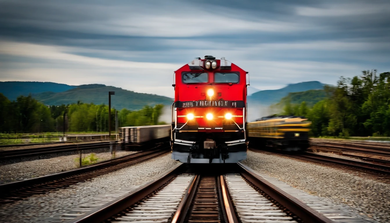 a close-up shot of the train’s wheels as it races along the tracks, with motion blur and a sense of speed. The shot should convey the precision and advanced engineering of the train