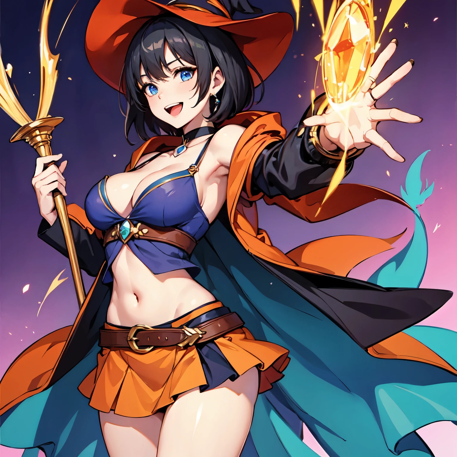 master part, best quality, dnfEle, mulher nua de seios grandes, fundo escuro, coxas brancas, garter straps, Standing, Casting Fire Magic,vista de cima, NSFW